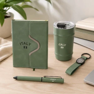 Premium 4 in 1 Gift Set with Metal Border Diary, Coffee Sipper, Metal Pen, Metal keyring with Premium Gift Box